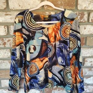 Radzoli Colorful Abstract Art Long Sleeve Zip Up Jacket L Petite Travel Casual